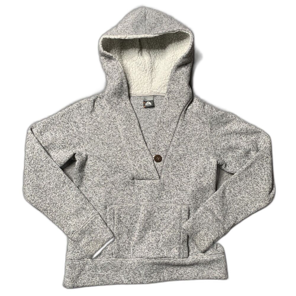 Nike ACG Women’s Sherpa Hoodie Large Fleece Lined Grey Pullover Button‎ Y2K Gray